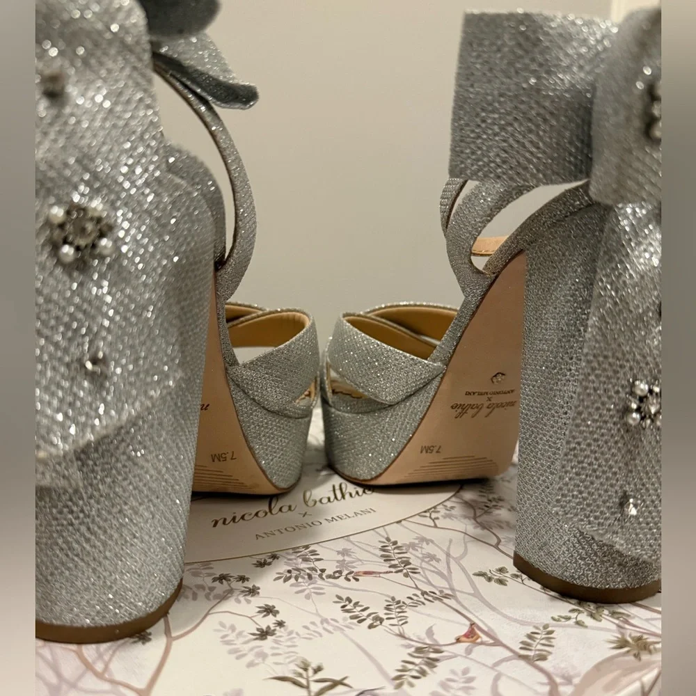 Antonio Melani x Nicola Bathie Lila Bow Heels in Silver - Picture 10 of 11